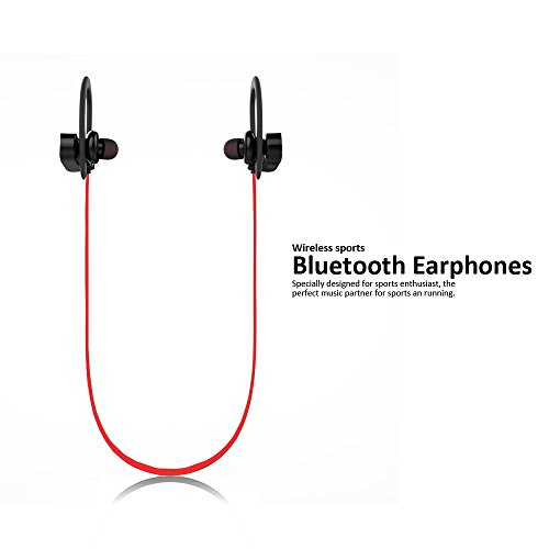 JTD ® Premium Wireless Bluetooth 4.1 Headphones Noise Cancelling Light-Weight Sweat Proof Headphones with Microphone,Great for Sports,Running,Gym Wireless Bluetooth Earphones (Red Wire)