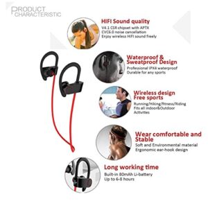 JTD ® Premium Wireless Bluetooth 4.1 Headphones Noise Cancelling Light-Weight Sweat Proof Headphones with Microphone,Great for Sports,Running,Gym Wireless Bluetooth Earphones (Red Wire)