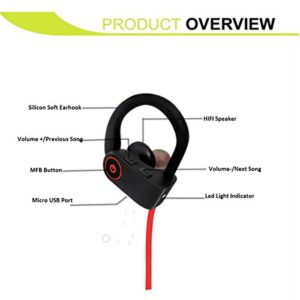 JTD ® Premium Wireless Bluetooth 4.1 Headphones Noise Cancelling Light-Weight Sweat Proof Headphones with Microphone,Great for Sports,Running,Gym Wireless Bluetooth Earphones (Red Wire)