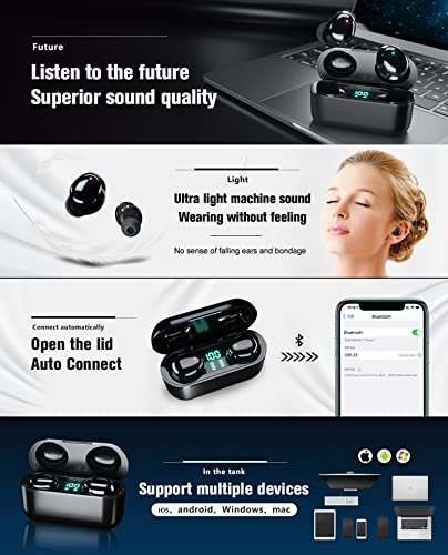 RISTARWH Bluetooth Earbuds V5.3 Headphones Ture Wireless Earphones, IPX7 Waterproof in-Ear Headsets, Built-in Mic in-Ear Headsets Deep Bass for Sport/Gaming/Workout