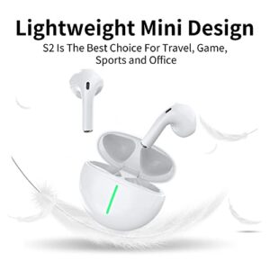 Mini Wireless Earbuds White Bluetooth Earbuds Built-in Mic IPX5 Waterproof Immersive Sound Cordless Earbuds Fast Charge Single/Twin Mode Unisex White Bluetooth Earbuds for Work,Office,Sport