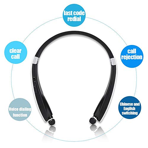 Neckband Wireless Headset Sports Stereo Bluetooth Headphones with Foldable Design Wideband Noise Reduction(Black White)