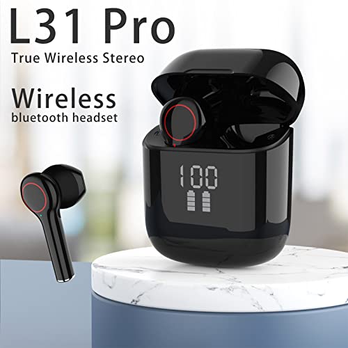 Hopishy L31 pro True Wireless Bluetooth V5.0 Headset with Smart Digital Screen Binaural Charging Bay in-Ear Headset High-Definition Call Earphone Suitable for Smart Phones, Sports, Running, Outdoor