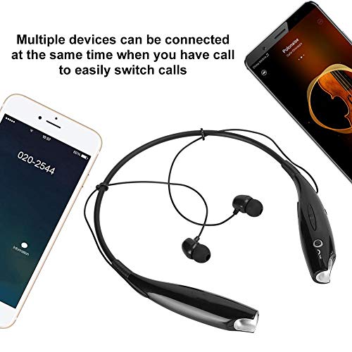 S erounder Bluetooth Headset 5.0,HV-800 HiFi Stereo Neckband Bluetooth Earphones Retractable Wireless Sports Earphone with Magnetic Earbuds for Sport,Running(Black)