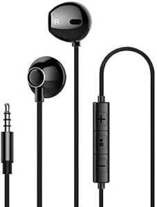 in-ear earbud headphones with mic，wired ear buds high resolution earbuds wired noise isolating lightweight earphones with volume control 3.5mm jackwired ear buds (black)