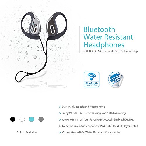 Pyle Bluetooth Active Sports Waterproof Headphones - Marine Water Resistant Headset Wireless Headphones Earbuds w/ Microphone, Handsfree Call, Rechargeable Battery, Ear-Hook Style -PWBH18SL (Silver)