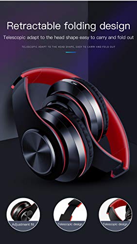 Amazing 7 LED Bluetooth Headphones with 8Hours Playtime, Wireless Headsets Over Ear, Hi-Fi Stereo, Multi-Colored Breathing Led, Built-in Mic, Snug Fit Earphones for Game Video DJ (Black Red)