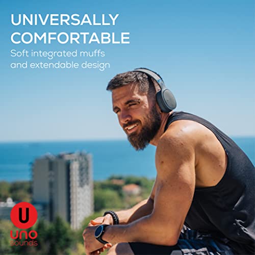 UNOSOUNDS On Ear Headphones, Wireless and Bluetooth, Noise Cancelling, Comfortable Design, Built in Mic and Wired Mode for Mobile, PC & TV, Includes 3.5mm Aux Cable and USB Charger (Grey)