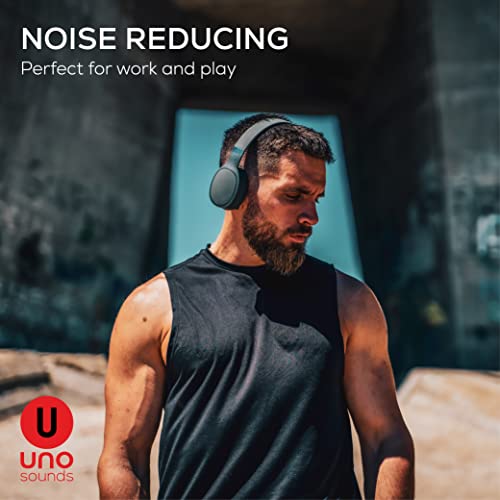 UNOSOUNDS On Ear Headphones, Wireless and Bluetooth, Noise Cancelling, Comfortable Design, Built in Mic and Wired Mode for Mobile, PC & TV, Includes 3.5mm Aux Cable and USB Charger (Grey)