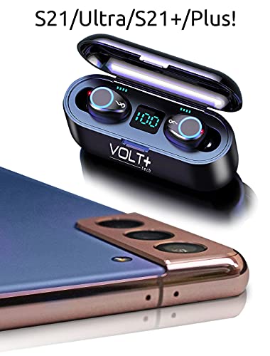 VOLT PLUS TECH Wireless V5.0 Bluetooth Earbuds for Samsung Galaxy S20/FE/Ultra/S20+/5G/Fan Edition/Plus with LED Display, Mic and 8D Bass, F9 TWS and IPX7 Waterproof/Sweatproof with 2000mAh PowerBank