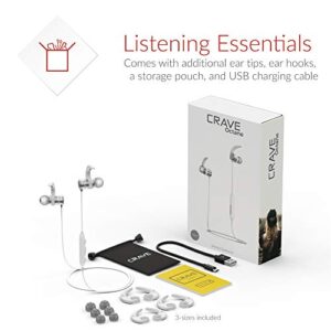 Crave Octane Wireless Bluetooth Earphones, in-Ear Sweat and Water Resistant Stereo Headphones Earbuds with 8 Hour Battery, Magnetic Ends, Built-in Mic – Silver