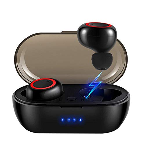 Bluetooth Earphone, TWS Mini Bluetooth Wireless Headphone with HiFi Stereo Sound Magnetic Charging Binaural Call Sports Earphone with Charging case for iOS, Android.(Black)