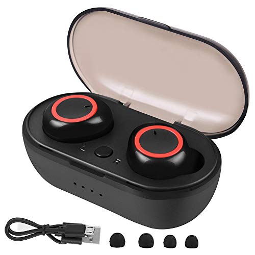 Bluetooth Earphone, TWS Mini Bluetooth Wireless Headphone with HiFi Stereo Sound Magnetic Charging Binaural Call Sports Earphone with Charging case for iOS, Android.(Black)