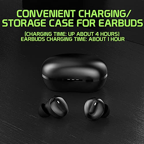 Wireless V5.1 Bluetooth Earbuds Compatible with Asus PadFone Infinity 2 with Extended Charging Pack case for in Ear Headphones. (V5.1 Black)
