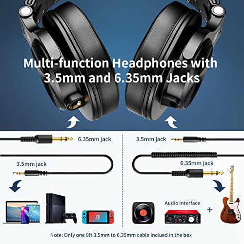 OneOdio A71 Hi-Res Studio Recording Headphones - Wired Over Ear Headphones with SharePort, Professional Monitoring & Mixing Foldable Headphones with Stereo Sound (Black)