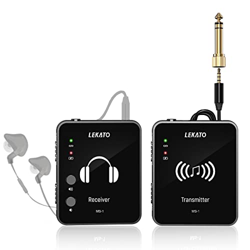 LEKATO MS-1 Wireless in-Ear Monitor System 2.4G Stereo IEM System with Transmitter Beltpack Receiver Automatic Pairing, for Studio, Band Rehearsal, Live Performance