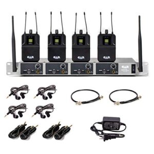 cad audio gxliem4 frequency agile wireless in ear monitor system -four discrete mixes – includes 4 meb1 earbuds, 4 bodypack receivers, rack mount ears and antenna relocation kit ,black