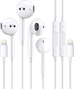 2 pack-apple headphones wired earbuds with lightning connector earphones with built-in microphone & volume control [apple mfi certified] compatible with iphone 13/12/11/xr/xs/x/8/7/se