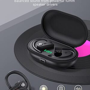 Bluetooth Headphones with 4 Mics Clear Call Stereo Sound Wireless Earbuds 60Hrs Playtime with Wireless Charging Case Over Ear Earphones LED Digital Display Headset with Earhooks for Sports Running TWS