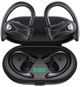 bluetooth headphones with 4 mics clear call stereo sound wireless earbuds 60hrs playtime with wireless charging case over ear earphones led digital display headset with earhooks for sports running tws