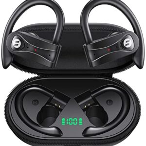 Bluetooth Headphones with 4 Mics Clear Call Stereo Sound Wireless Earbuds 60Hrs Playtime with Wireless Charging Case Over Ear Earphones LED Digital Display Headset with Earhooks for Sports Running TWS