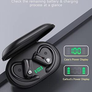 Bluetooth Headphones with 4 Mics Clear Call Stereo Sound Wireless Earbuds 60Hrs Playtime with Wireless Charging Case Over Ear Earphones LED Digital Display Headset with Earhooks for Sports Running TWS