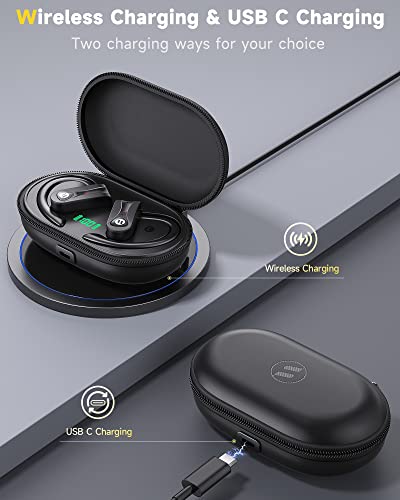 Bluetooth Headphones with 4 Mics Clear Call Stereo Sound Wireless Earbuds 60Hrs Playtime with Wireless Charging Case Over Ear Earphones LED Digital Display Headset with Earhooks for Sports Running TWS