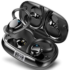 wireless earbuds, hifi stereo sport bluetooth 5.3 headphones with earhooks, 48h deep bass in-ear headphones with led display, noise cancelling, ip7 waterproof earphones built-in microphone for running