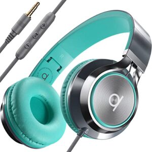 artix cl750 adult & kids wired headphones with mic – on-ear head phones with microphone for computer & laptop, stereo headphone wire plug in, corded noise cancelling headphone over ear with cord 3.5mm