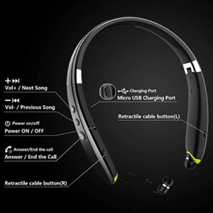 BEARTWO Bluetooth Headphones, Upgraded Foldable Wireless Neckband Headset with Retractable Earbuds, Noise Cancelling Stereo Earphones with Mic for Workout, Running, Driving (with Carry Case)