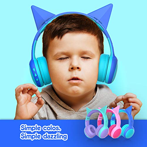 gorsun Bluetooth Kids Headphones with Microphone,Children's Wireless Headsets with 85dB Volume Limited Hearing Protection,Stereo Over-Ear Headphones for Boys and Girls (Blue)