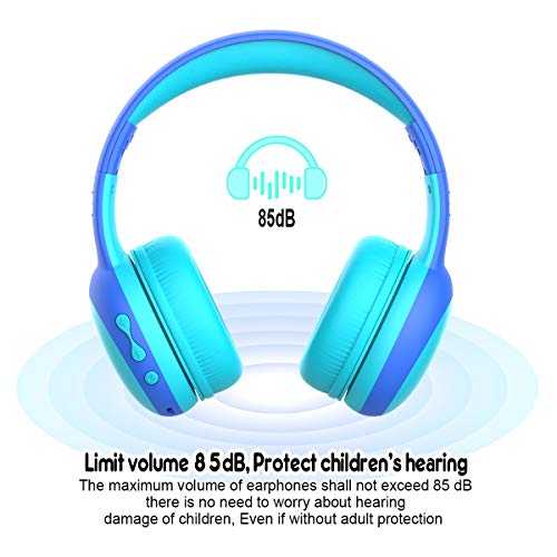 gorsun Bluetooth Kids Headphones with Microphone,Children's Wireless Headsets with 85dB Volume Limited Hearing Protection,Stereo Over-Ear Headphones for Boys and Girls (Blue)