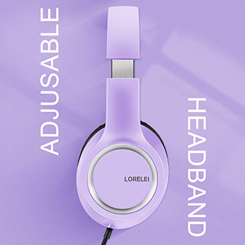 LORELEI X8 Over-Ear Wired Headphones with Microphone with 1.45m-Tangle-Free Nylon Line&3.5mm Plug,Lightweight Foldable & Portable Headphones for Smartphone,Tablet,Computer,Mp3/4(Dark Purple)