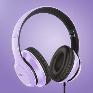 LORELEI X8 Over-Ear Wired Headphones with Microphone with 1.45m-Tangle-Free Nylon Line&3.5mm Plug,Lightweight Foldable & Portable Headphones for Smartphone,Tablet,Computer,Mp3/4(Dark Purple)