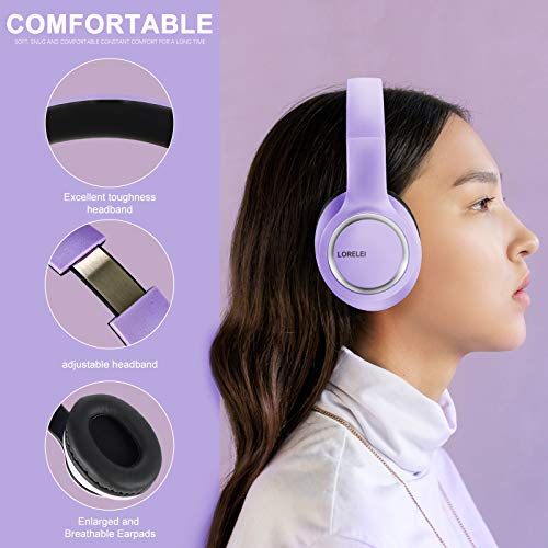 LORELEI X8 Over-Ear Wired Headphones with Microphone with 1.45m-Tangle-Free Nylon Line&3.5mm Plug,Lightweight Foldable & Portable Headphones for Smartphone,Tablet,Computer,Mp3/4(Dark Purple)