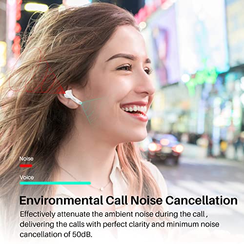 TOZO T9 True Wireless Earbuds Environmental Noise Cancellation 4 Mic Call Noise Cancelling Headphones and Deep Bass with Light Weight Wireless Charging Case IPX7 Waterproof Built-in Mic Headset White