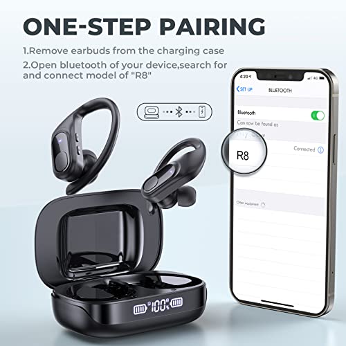 Wireless Earbuds 70Hrs Playtime Bluetooth 5.3 Ear buds with Mic Wireless Charging Case LED Display Headphones IPX7 Waterproof Over Ear Earhooks Headset Sport Earphones Wireless Bluetooth Earbuds