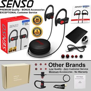 Senso Bluetooth Headphones, Best Wireless Sports Earbuds w/Mic IPX7 Waterproof HD Stereo Sweatproof Earphones for Gym Running Workout Noise Cancelling Earphones Earbuds Noise Cancelling Headsets