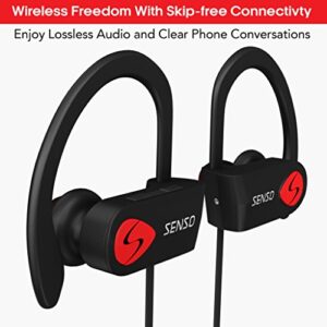 Senso Bluetooth Headphones, Best Wireless Sports Earbuds w/Mic IPX7 Waterproof HD Stereo Sweatproof Earphones for Gym Running Workout Noise Cancelling Earphones Earbuds Noise Cancelling Headsets