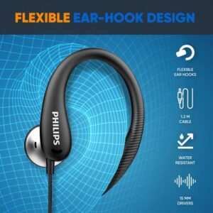 Philips Over The Ear Earbuds, Flexible Wrap Around Earbuds, Around Ear Headphones with Mic Behind The Ear Headphones, Perfect for Sports, Running, Exercise, Gym, Lightweight Earhook Sports Headphones