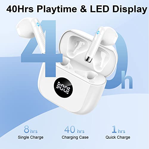 Jxrev Wireless Earbuds, Bluetooth 5.3 Headphones Stereo Sound, Wireless Earphones in Ear 40H Playback LED Power Display, Headset Built-in Microphone, Touch Control, IP7 Waterproof for Sport