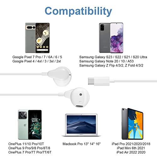 WamGra USB C Headphones, HiFi Stereo Type C Earbuds USB C Earphones with Mic & Volume Control Compatible with Google Pixel 4 3 2 XL,Sony XZ2, OnePlus 6T,MacBook,iPad Pro 2018(Newest Version)-White