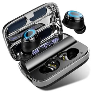 donerton wireless earbuds, wireless 5.1 headphones 140 hours playtime earphones with charging case, in ear headset ip7 waterproof earbud noise cancelling microphone, lcd display, for sports/working