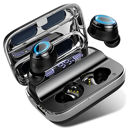 Donerton Wireless Earbuds, Wireless 5.1 Headphones 140 Hours Playtime Earphones with Charging Case, in Ear Headset IP7 Waterproof Earbud Noise Cancelling Microphone, LCD Display, for Sports/Working