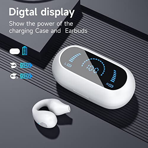 MonAdd White Open Ear Headphones,Wireless Bluetooth Headphones, Earbud & in-Ear Headphones, Wireless Sport Earbuds, Bluetooth 5.3 Clip-on Earphones, 30 Hours Playtime with Case (led Display)