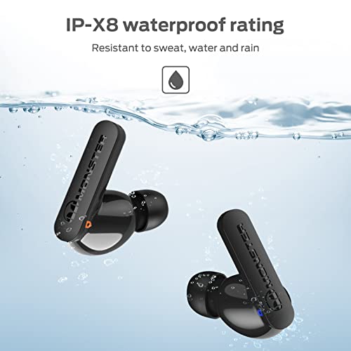 Monster N-Lite Clear Talk Wireless Earbuds Bluetooth 5.3 Headphones with CVC 8.0 Noise Reduction, IPX8 Waterproof in-Ear Stereo Earphones 60H Playtime, with Fast Charging for Sport