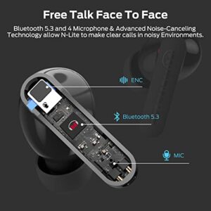 Monster N-Lite Clear Talk Wireless Earbuds Bluetooth 5.3 Headphones with CVC 8.0 Noise Reduction, IPX8 Waterproof in-Ear Stereo Earphones 60H Playtime, with Fast Charging for Sport