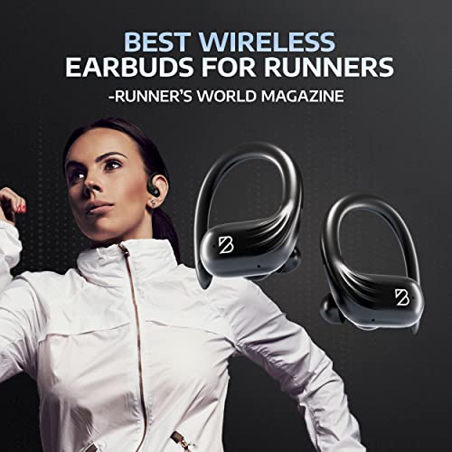 Runner 60 Wireless Sport Earbuds for Running 80 Hour Long Battery Life Over the Ear Earbuds with EarHooks, Wrap Around Ear buds Wireless Bluetooth Earbuds with Microphone, Earphones In Ear Headphones