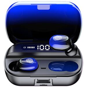 wireless earbuds bluetooth 5.2 in-ear headphones built-in mic, noise cancelling stereo bass ear buds for iphone android, 100h playtime earphones auriculares bluetooth inalambricos blue, touch control