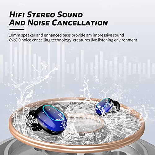 Wireless Earbuds Bluetooth 5.2 in-Ear Headphones Built-in Mic, Noise Cancelling Stereo Bass Ear Buds for iPhone Android, 100H Playtime Earphones auriculares bluetooth inalambricos Blue, Touch Control